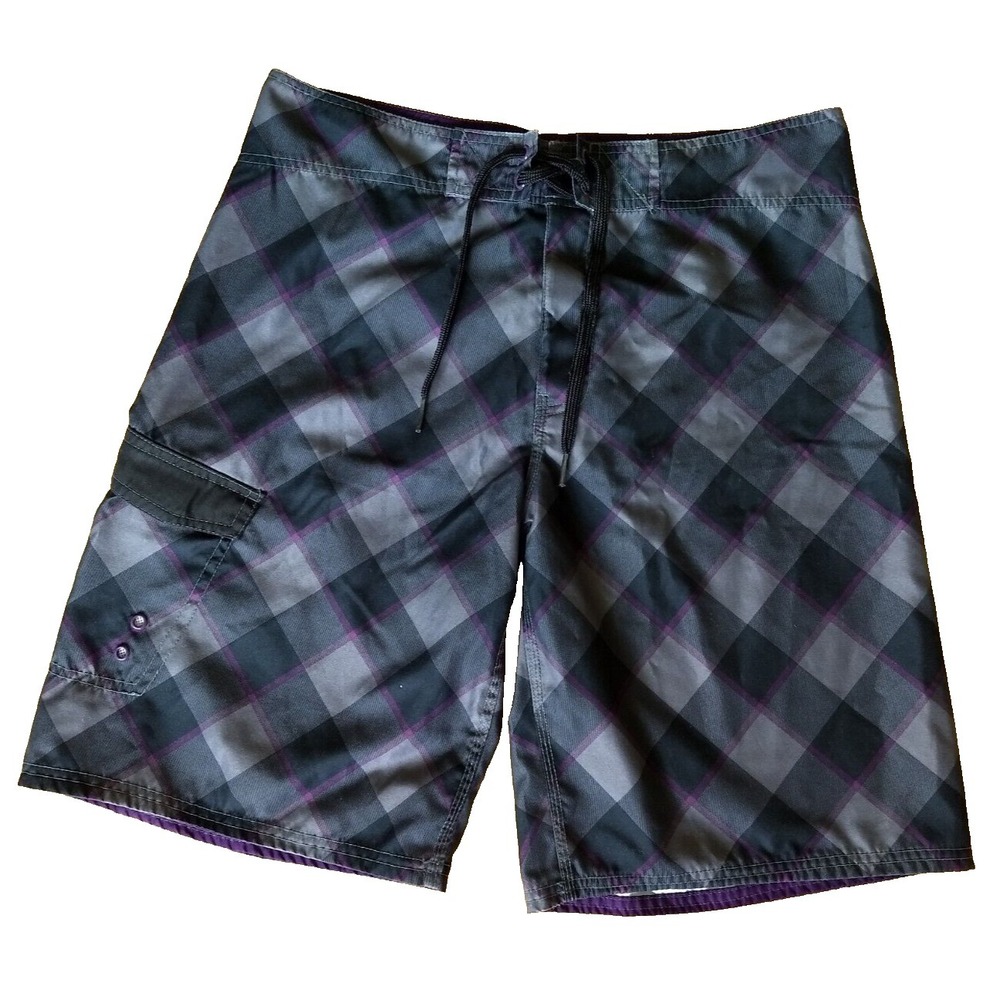 Mossimo Supply Co Board Shorts Mens Size 34 Swim Trunks Black Gray & Purple